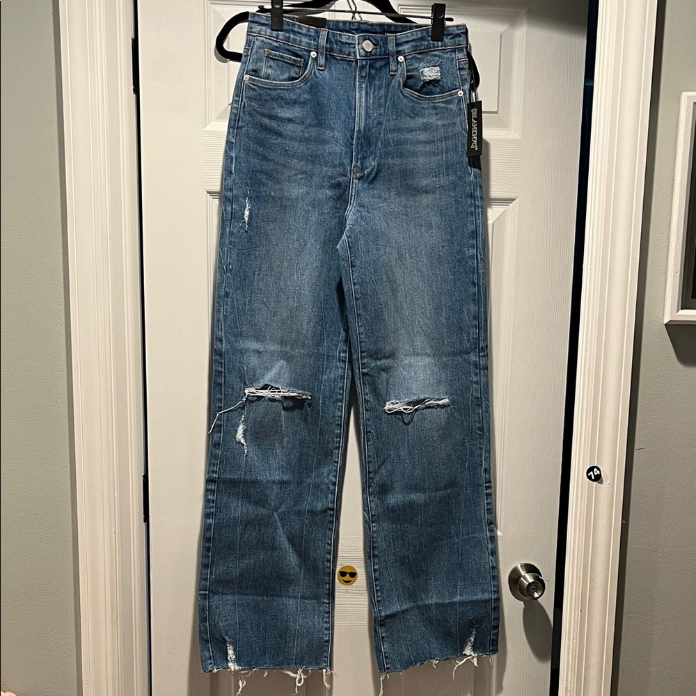 Blank NYC Distressed Medium Blue High-Rise Wide-Leg Jeans